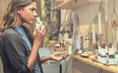 Woman experiencing fragrance for smell strategy and scent marketing